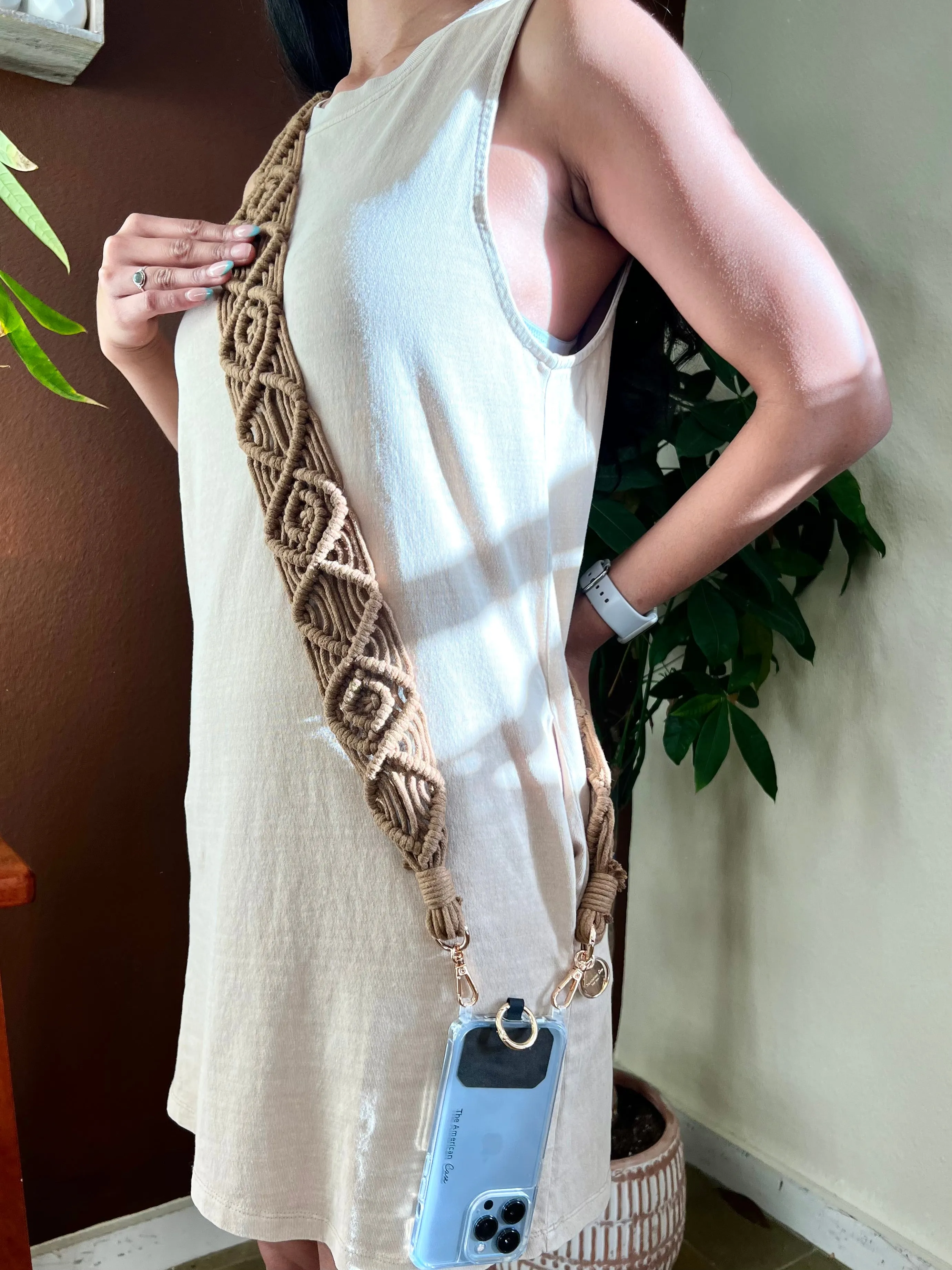 Phone Crochet Macrame Strap With Golden Carabiners (Final Sale)