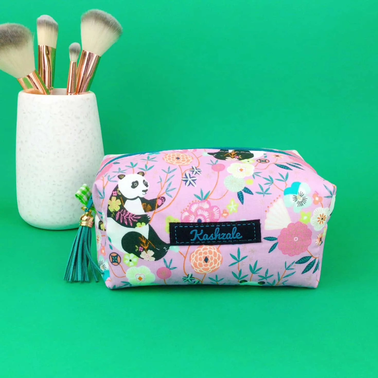 Pink Pandas Medium Box Makeup Bag. Pink Makeup Bag