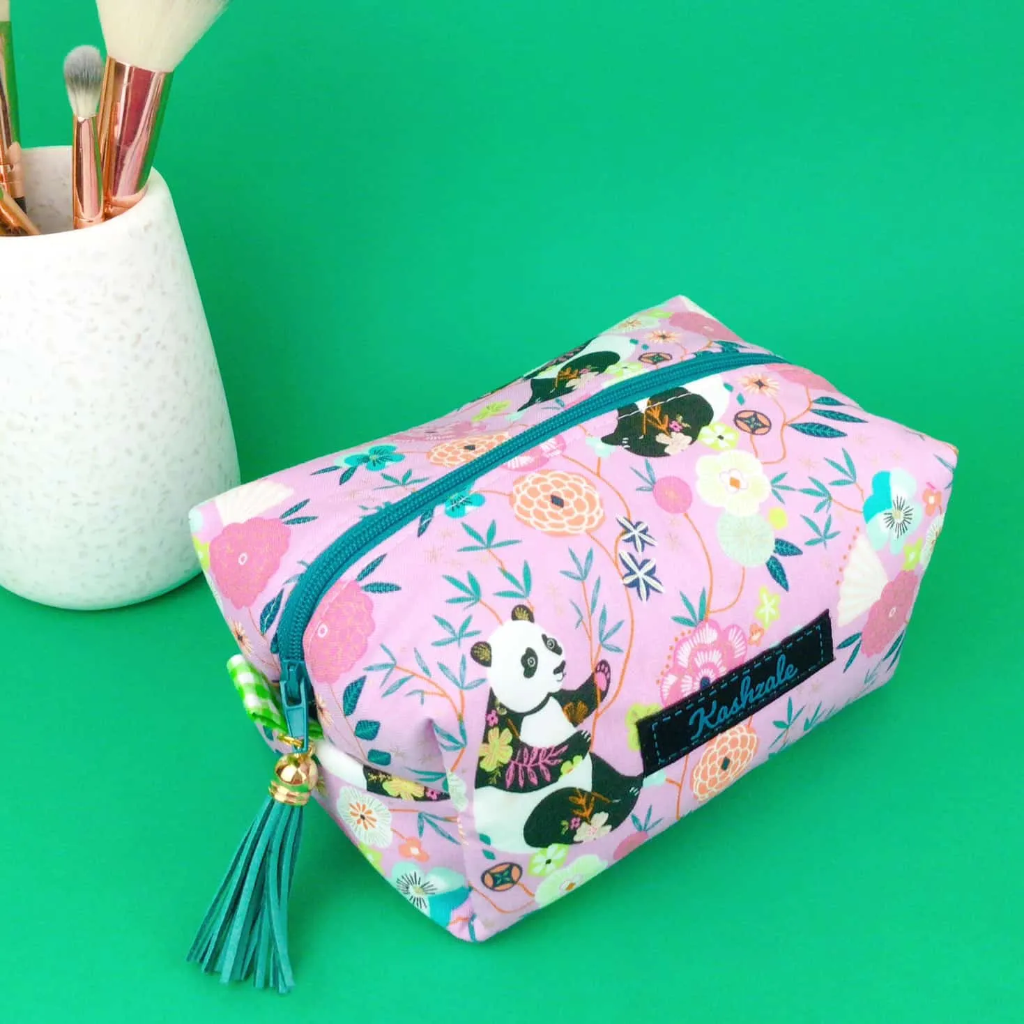 Pink Pandas Medium Box Makeup Bag. Pink Makeup Bag
