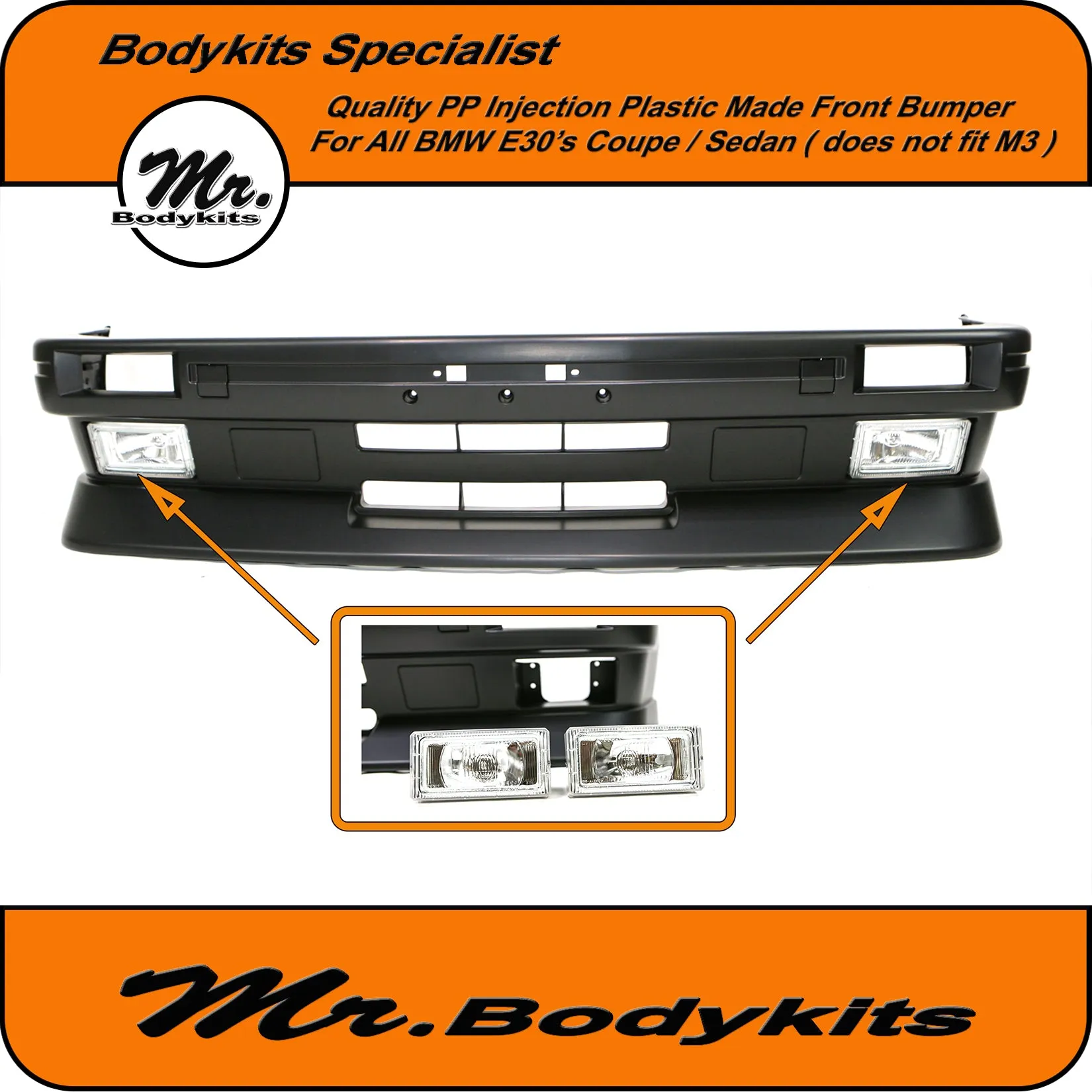 Plastic BMW E30 M3 Style Front Bumper Spoiler For Coupe Sedan Convertible by Mr Bodykits