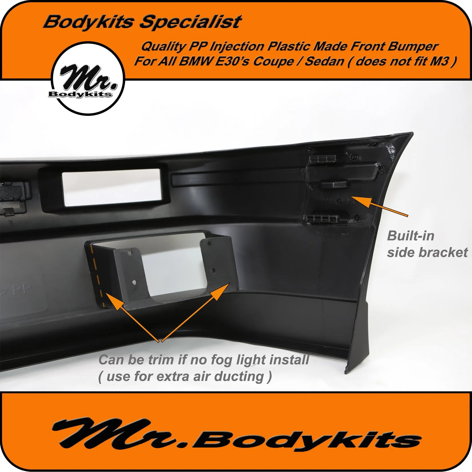 Plastic BMW E30 M3 Style Front Bumper Spoiler For Coupe Sedan Convertible by Mr Bodykits