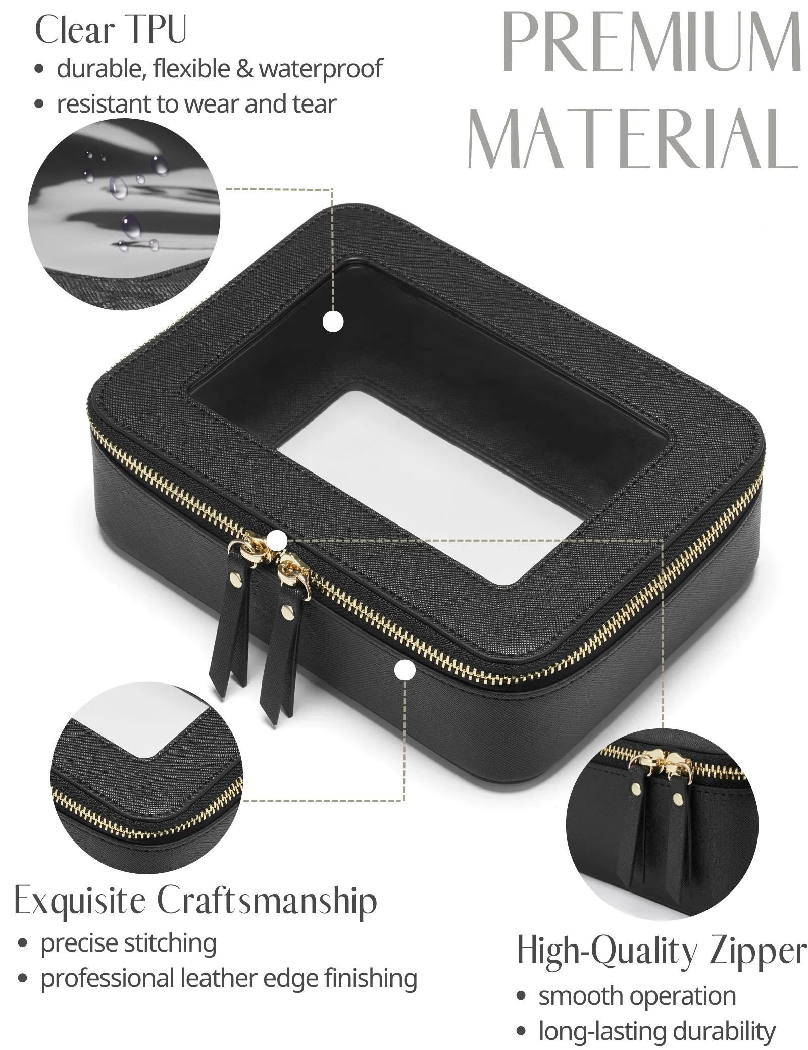 Popvibe Clear Makeup Bag, Medium, Black