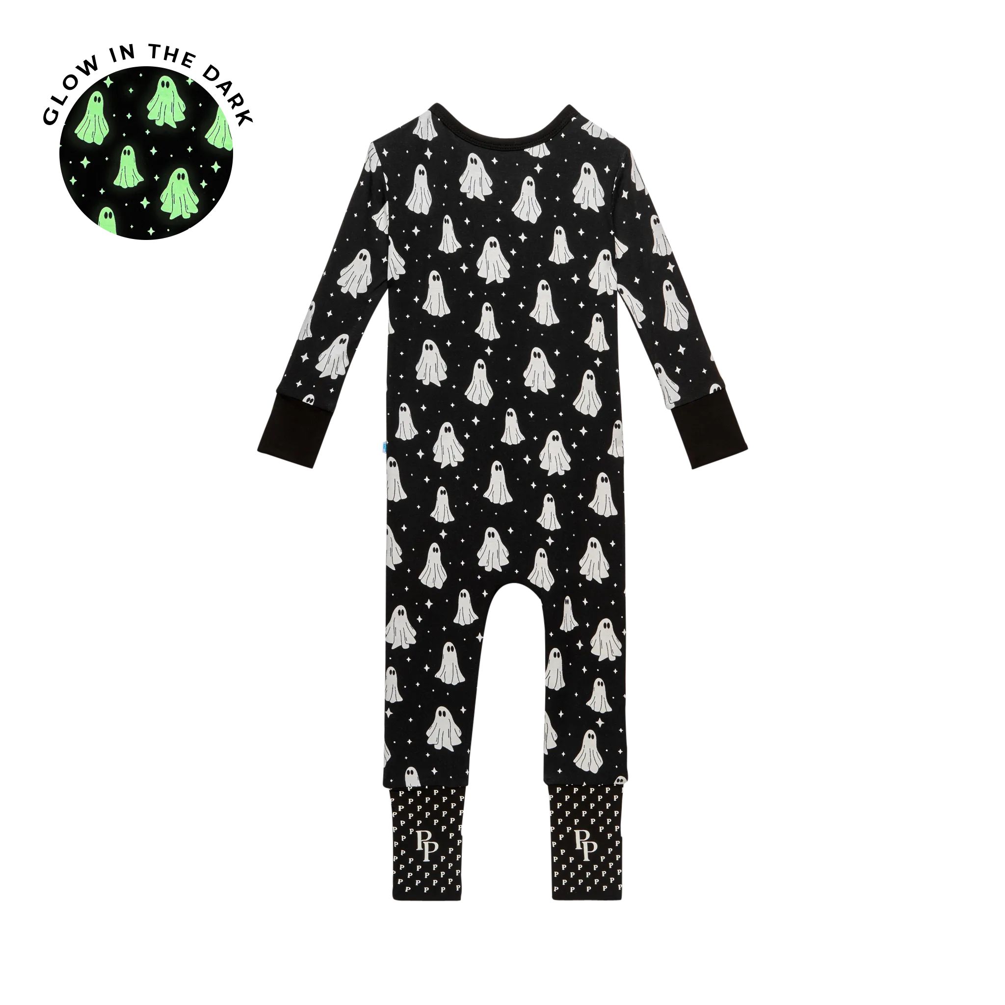 Posh Peanut Halloween Convertible Romper Zippered One Piece in Ghostly (Glow-in-the-Dark)