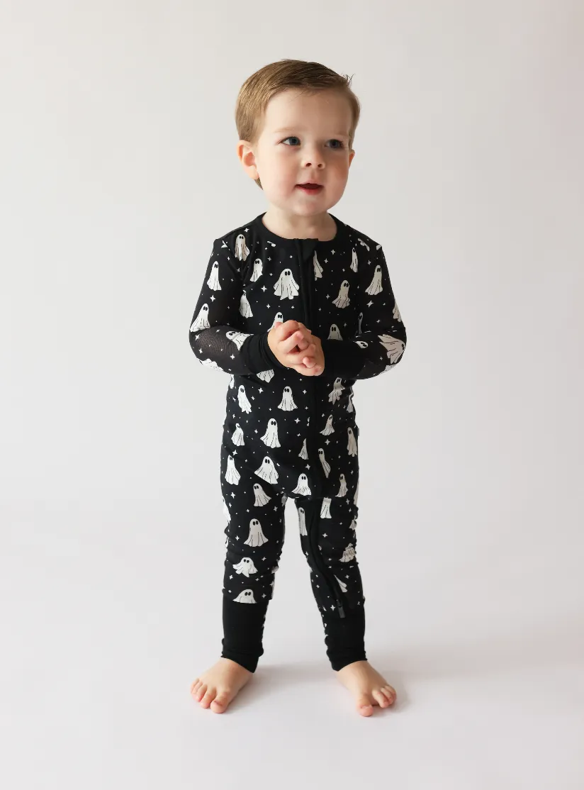 Posh Peanut Halloween Convertible Romper Zippered One Piece in Ghostly (Glow-in-the-Dark)