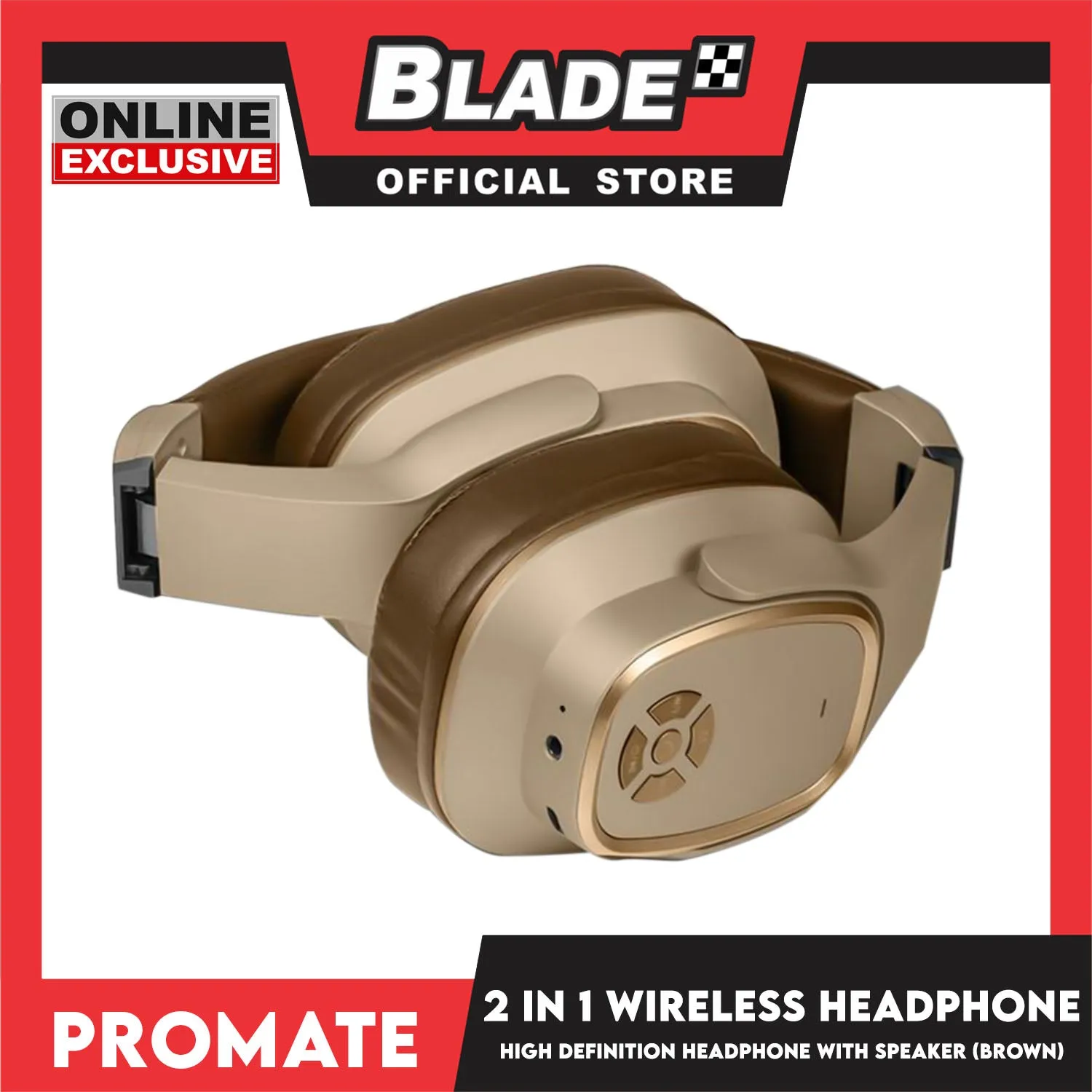 Promate Wireless Headphone with Speaker 2-in-1 High Definition Corvin Bluetooth v5.0 Headphone Brown