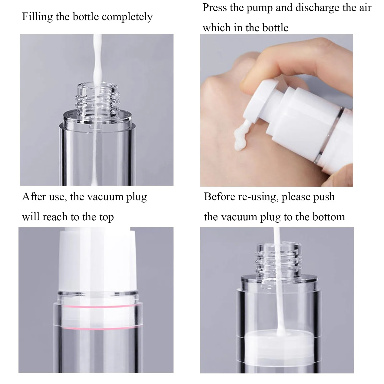 Qeuly 3 Pack Airless Pump Bottles 1.7 oz Travel Size Pump Bottle Lotion Container Refillable Cosmetic Pump Dispensers for Foundation Moisturizer Shampoo Toiletry (SN-50)