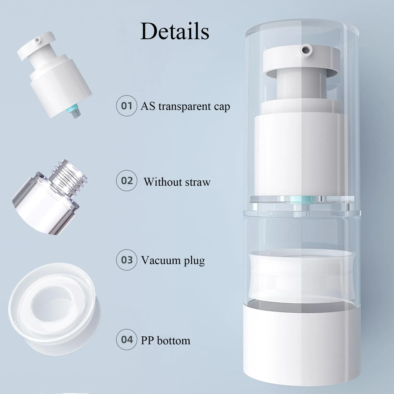 Qeuly 3 Pack Airless Pump Bottles 1.7 oz Travel Size Pump Bottle Lotion Container Refillable Cosmetic Pump Dispensers for Foundation Moisturizer Shampoo Toiletry (SN-50)