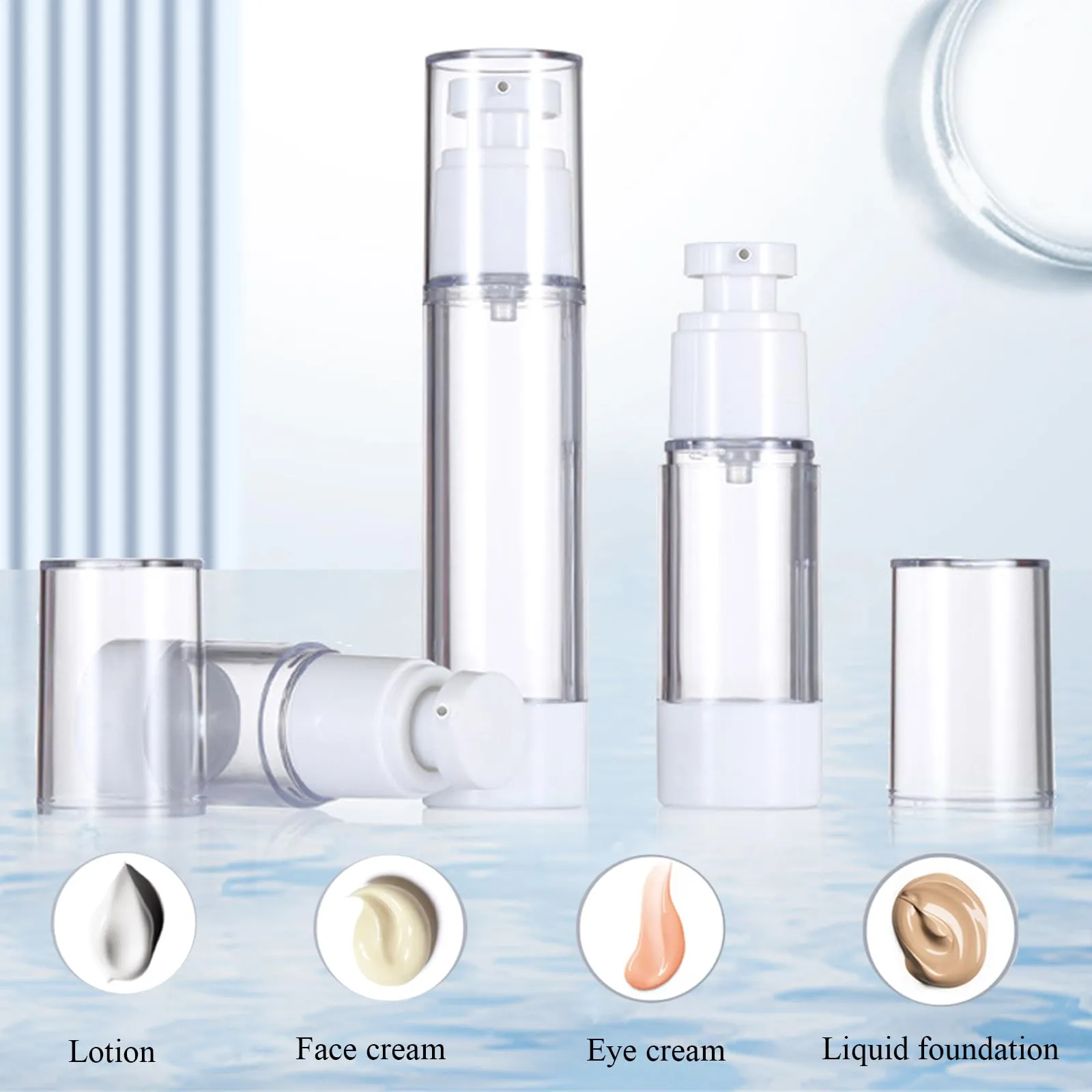 Qeuly 3 Pack Airless Pump Bottles 1.7 oz Travel Size Pump Bottle Lotion Container Refillable Cosmetic Pump Dispensers for Foundation Moisturizer Shampoo Toiletry (SN-50)