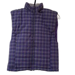 Ralph Lauren Plaid Puffer Vest Womens Medium Blue Green Full Zip Foldable Hood
