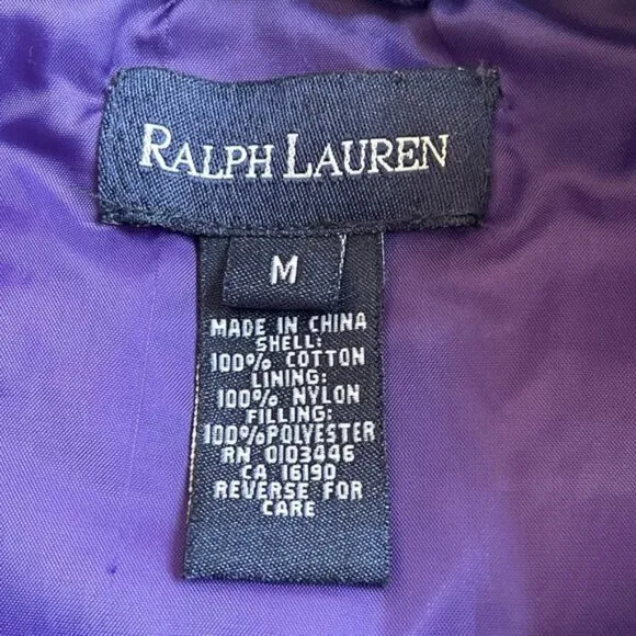 Ralph Lauren Plaid Puffer Vest Womens Medium Blue Green Full Zip Foldable Hood