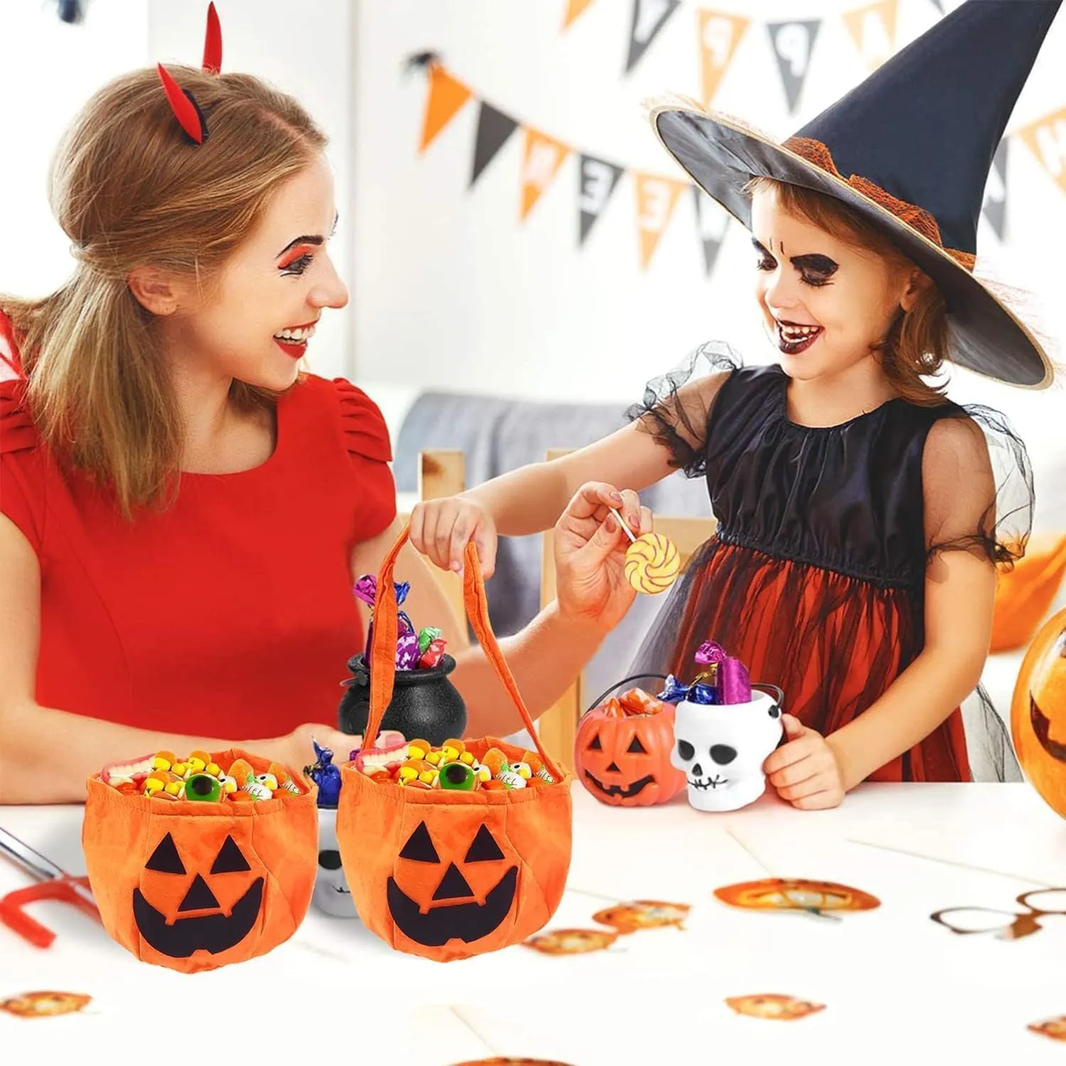 Rozi Decoration Pumpkin Basket for Halloween Set of 2 Pcs Halloween Basket Cat | Halloween Decoration Things | Pumpkin Candy Basket