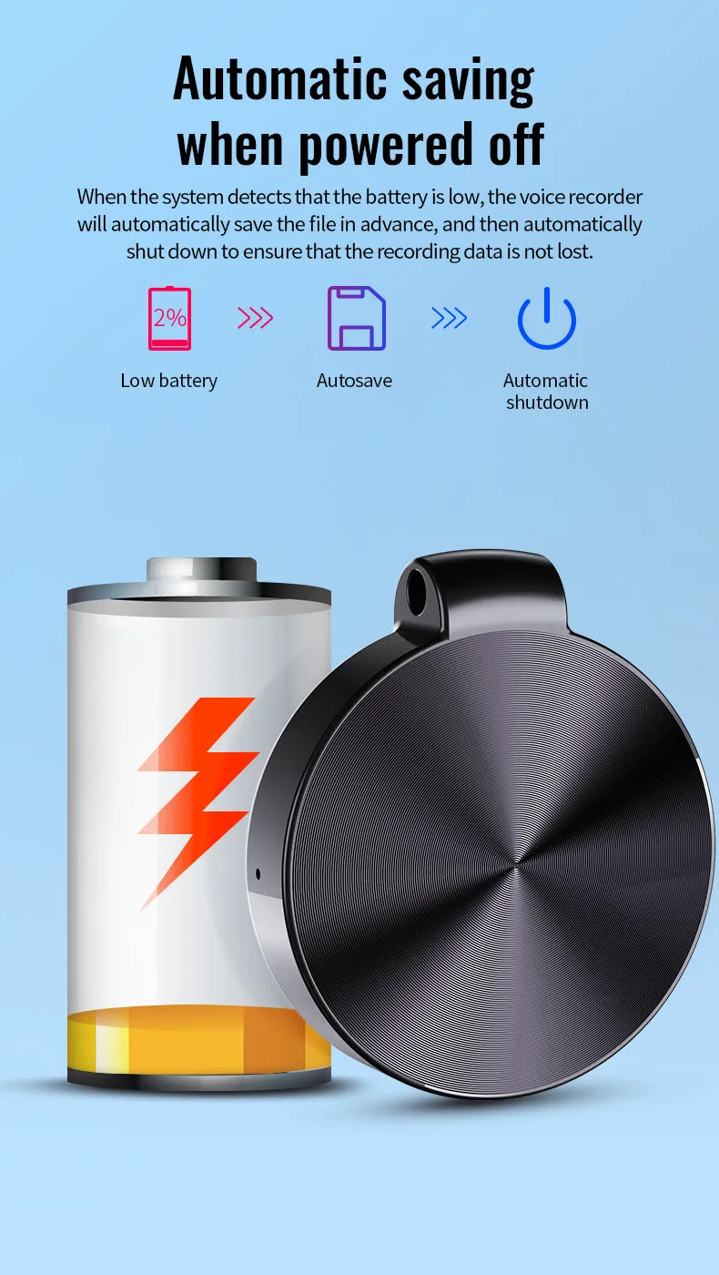 S30 32GB Mini Key Chain Voice Recorder Sound Activated Round Pendant 1536Kbps PCM 25 Hour Battery