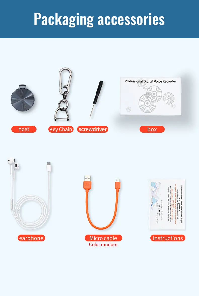S30 32GB Mini Key Chain Voice Recorder Sound Activated Round Pendant 1536Kbps PCM 25 Hour Battery