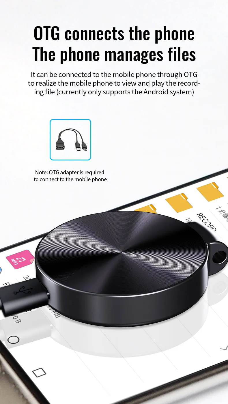 S30 32GB Mini Key Chain Voice Recorder Sound Activated Round Pendant 1536Kbps PCM 25 Hour Battery