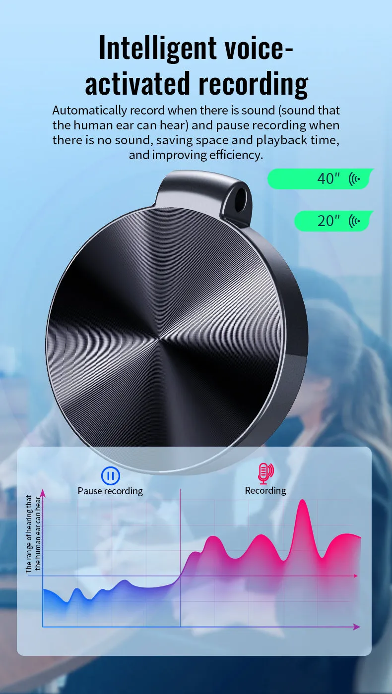 S30 32GB Mini Key Chain Voice Recorder Sound Activated Round Pendant 1536Kbps PCM 25 Hour Battery