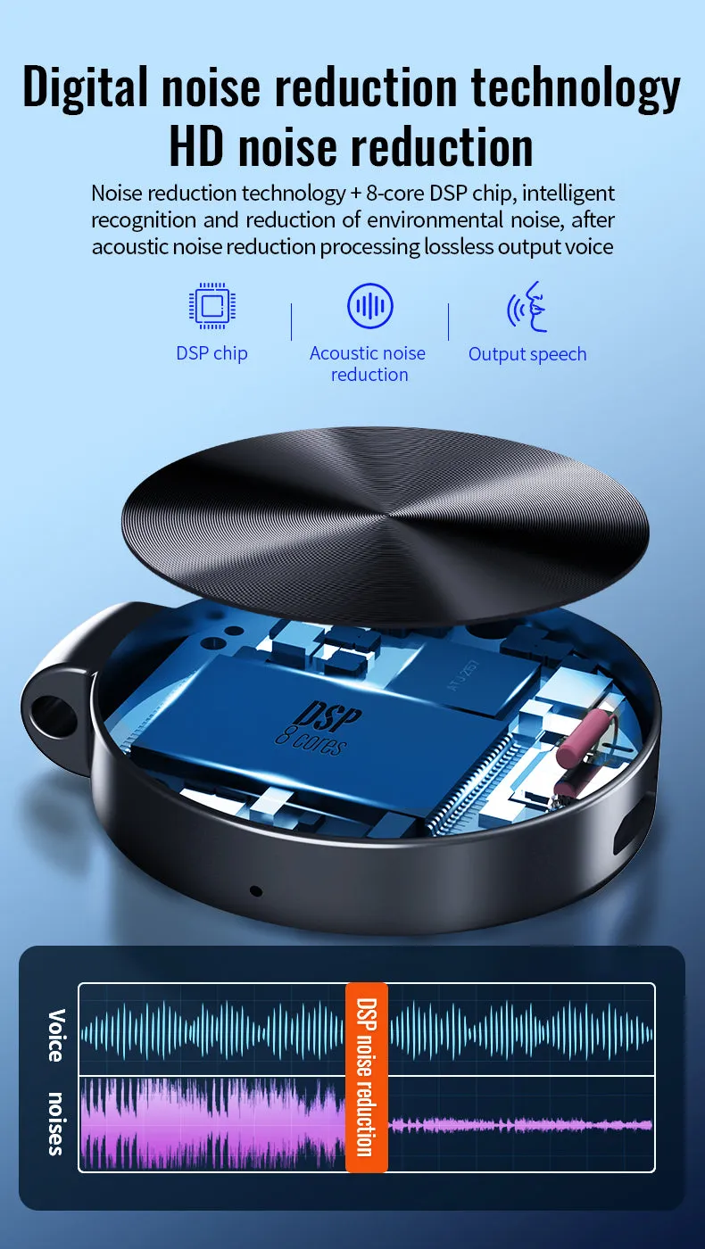 S30 32GB Mini Key Chain Voice Recorder Sound Activated Round Pendant 1536Kbps PCM 25 Hour Battery