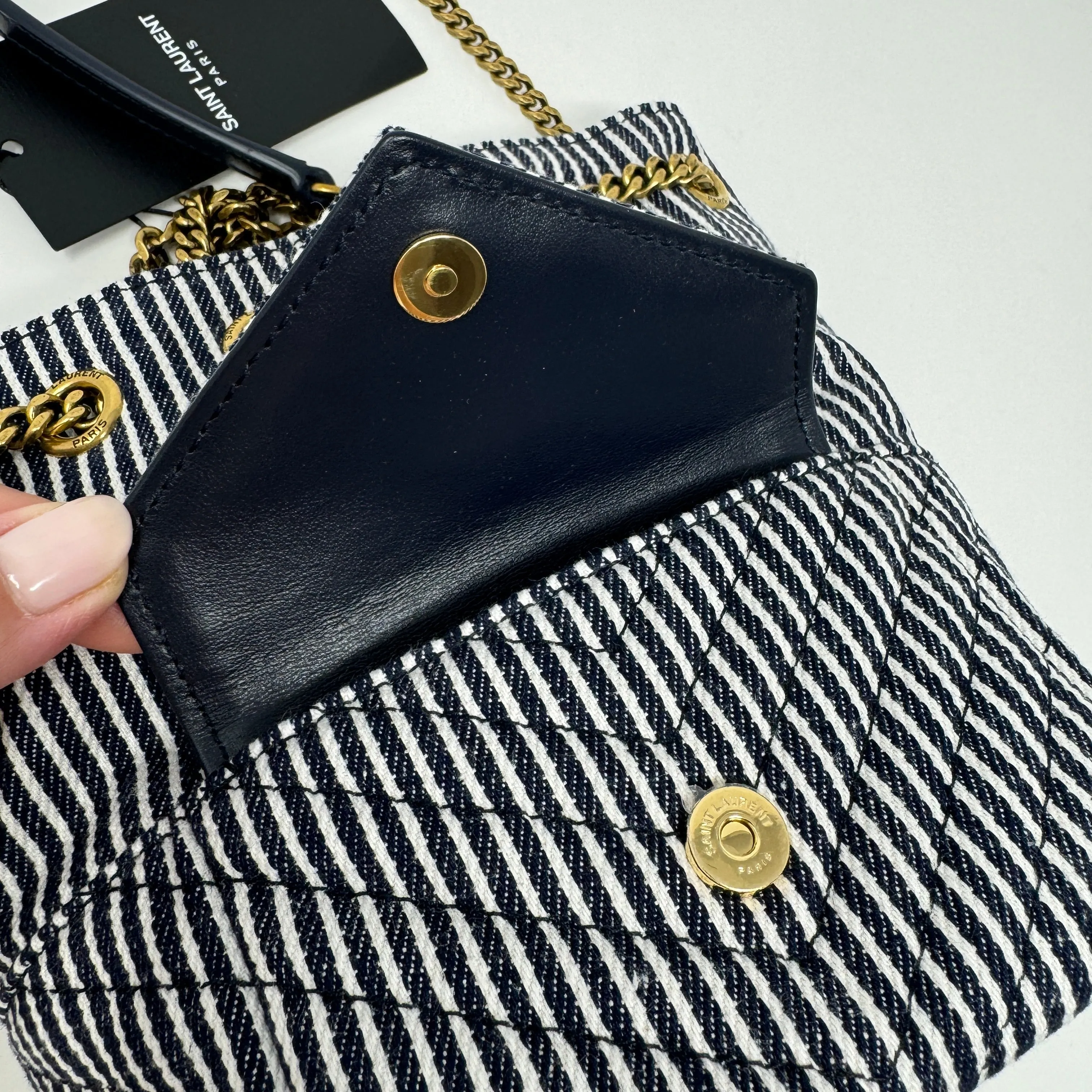 Saint Laurent Nano Bucket Striped Denim