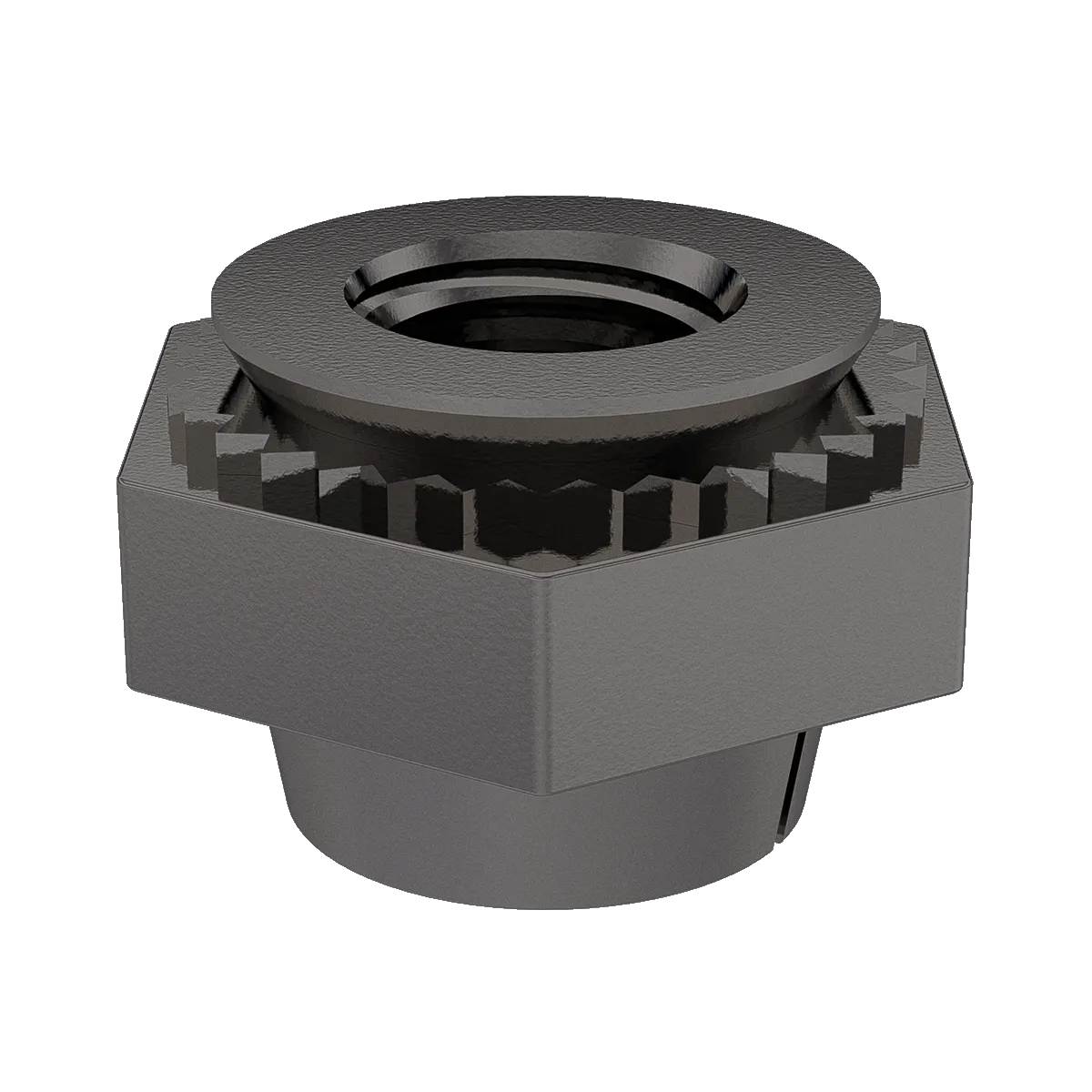 Self-Clinching Nut, Locking Thread, 300 Series Stainless Steel, Black Dry Film Lubricant, 6-32 x 1, 100 Pack
