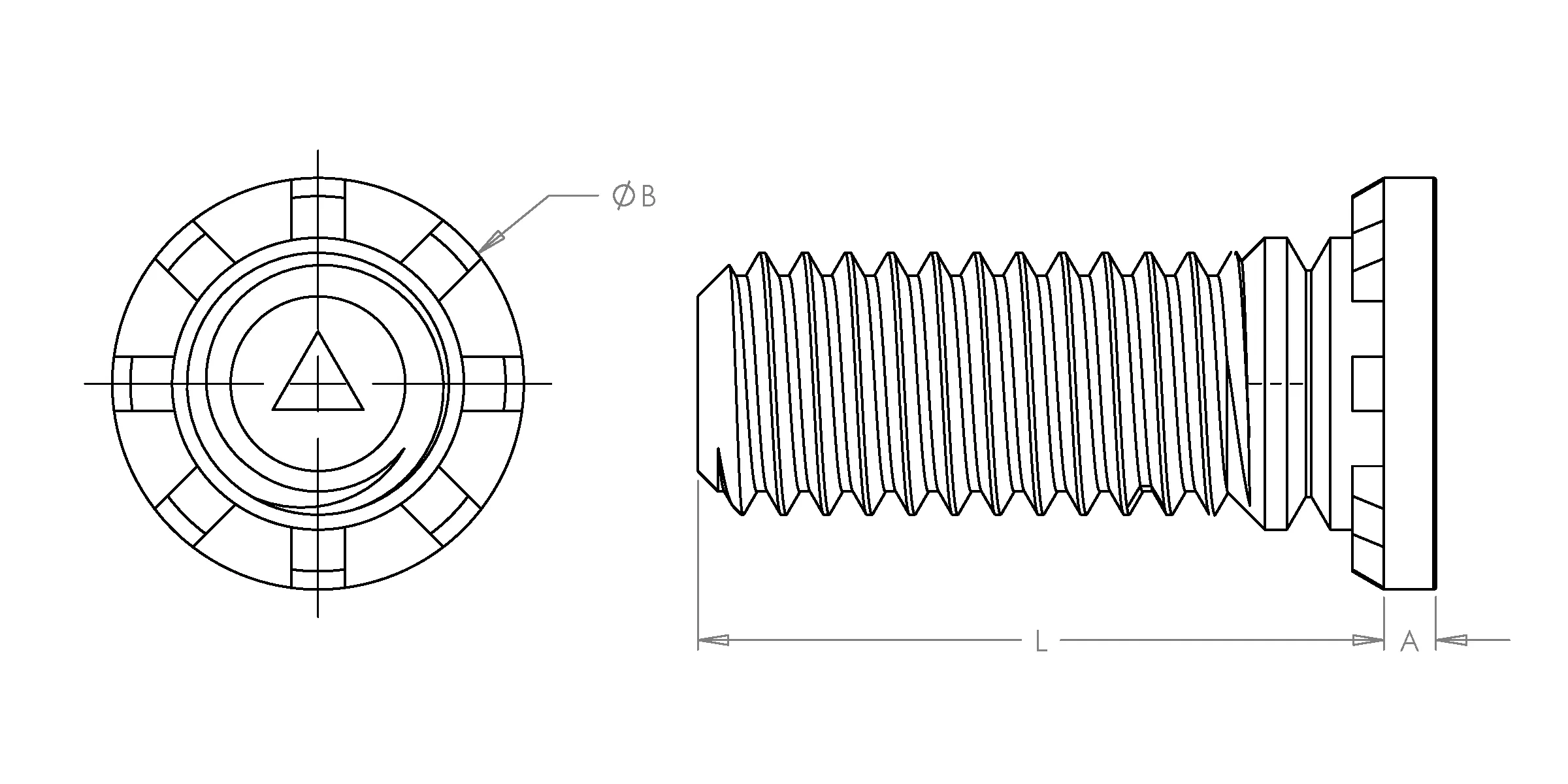 Self-Clinching Stud, High Torque, Phosphor Bronze CDA-510, M5X0.8 x 25, 100 Pack