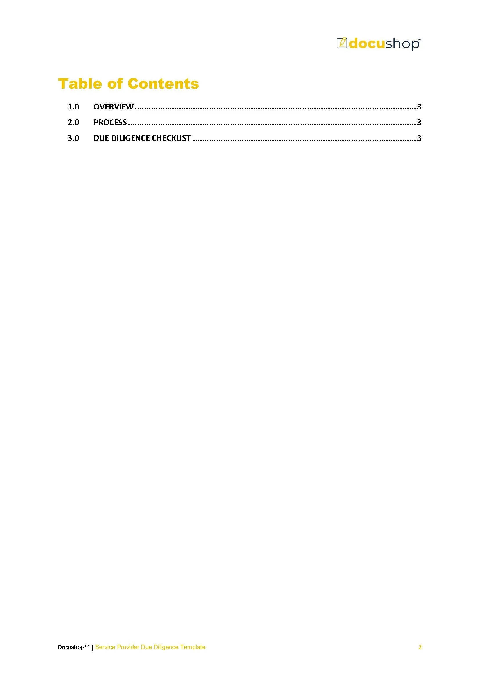 Service Provider Due Diligence Template