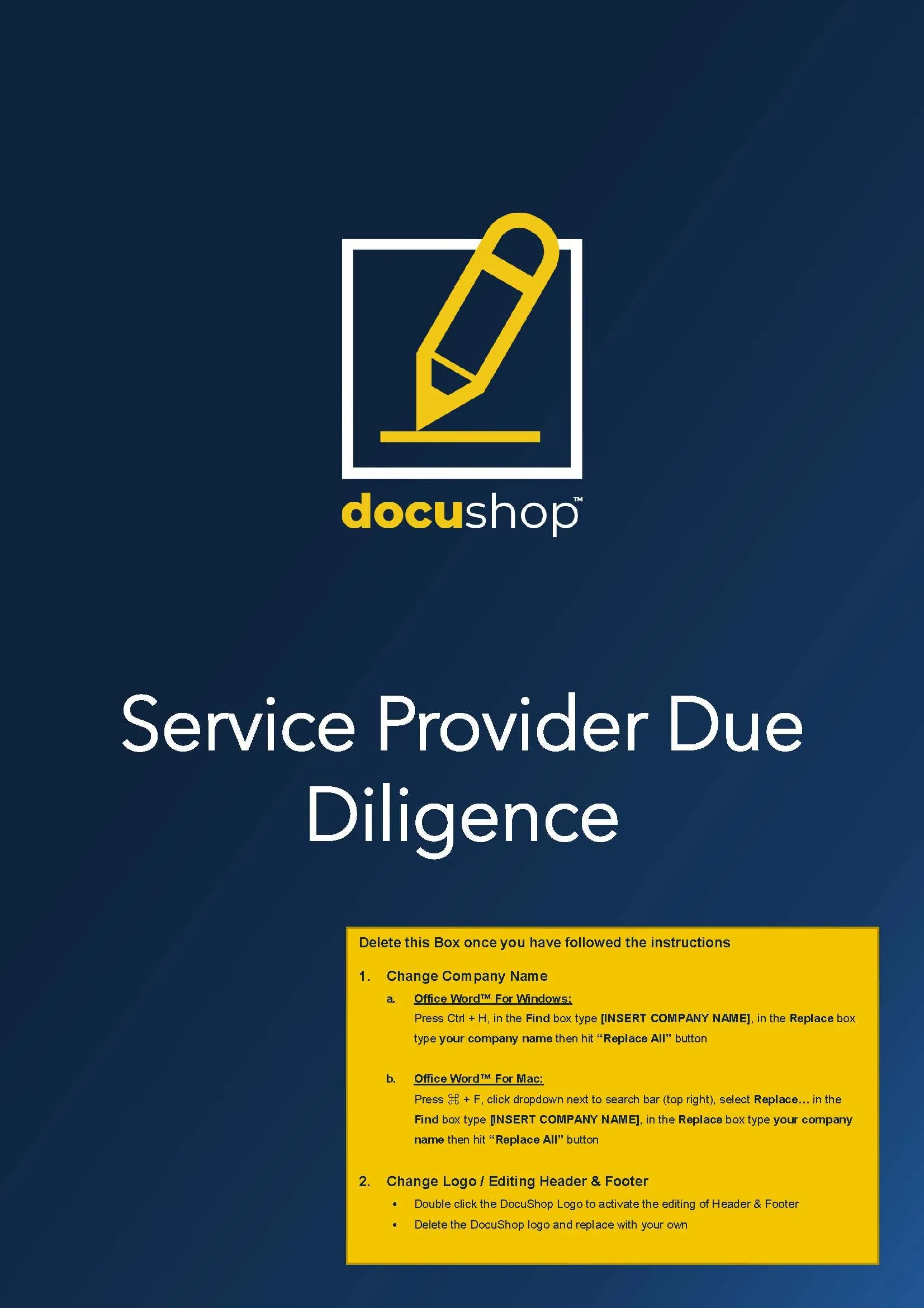 Service Provider Due Diligence Template