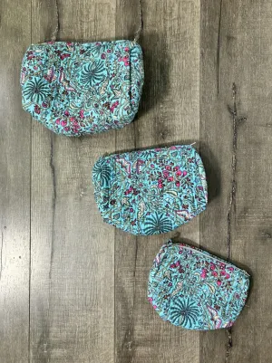 Set Of Three Quilted Floral Print Wash Bags
