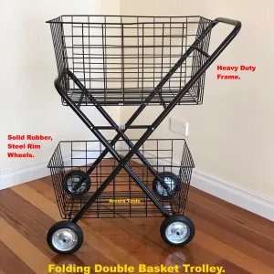 Shopping Trolley Double Basket Fold-able Heavy Duty Frame & Wheels - Brand New