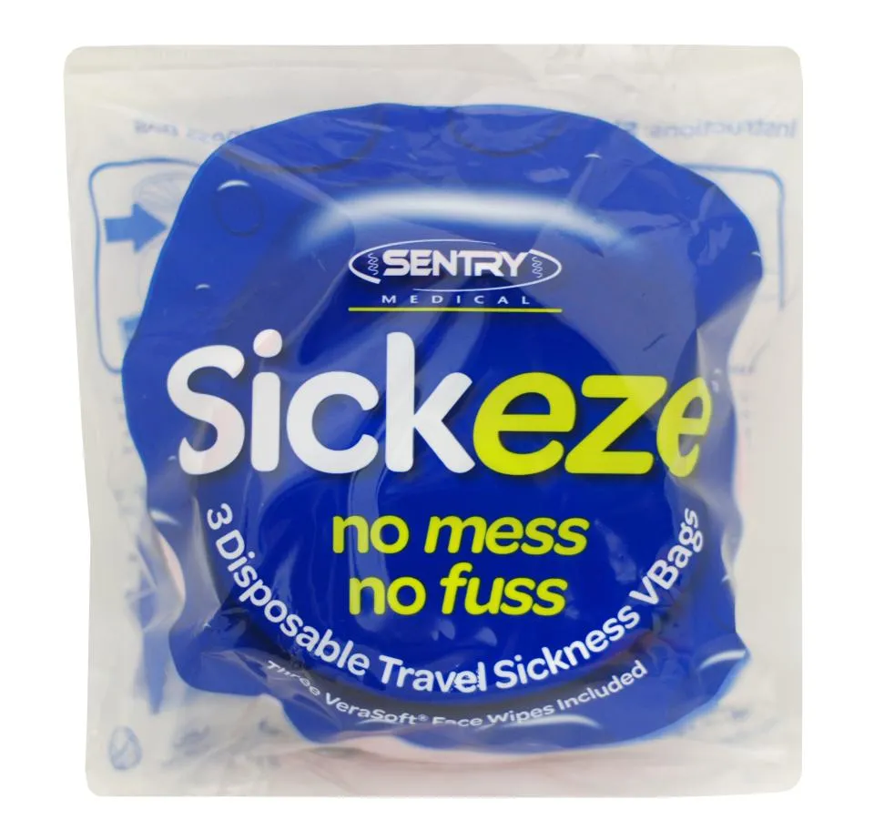 SICKEZE 3PK VOMIT BAGS WITH WIPES