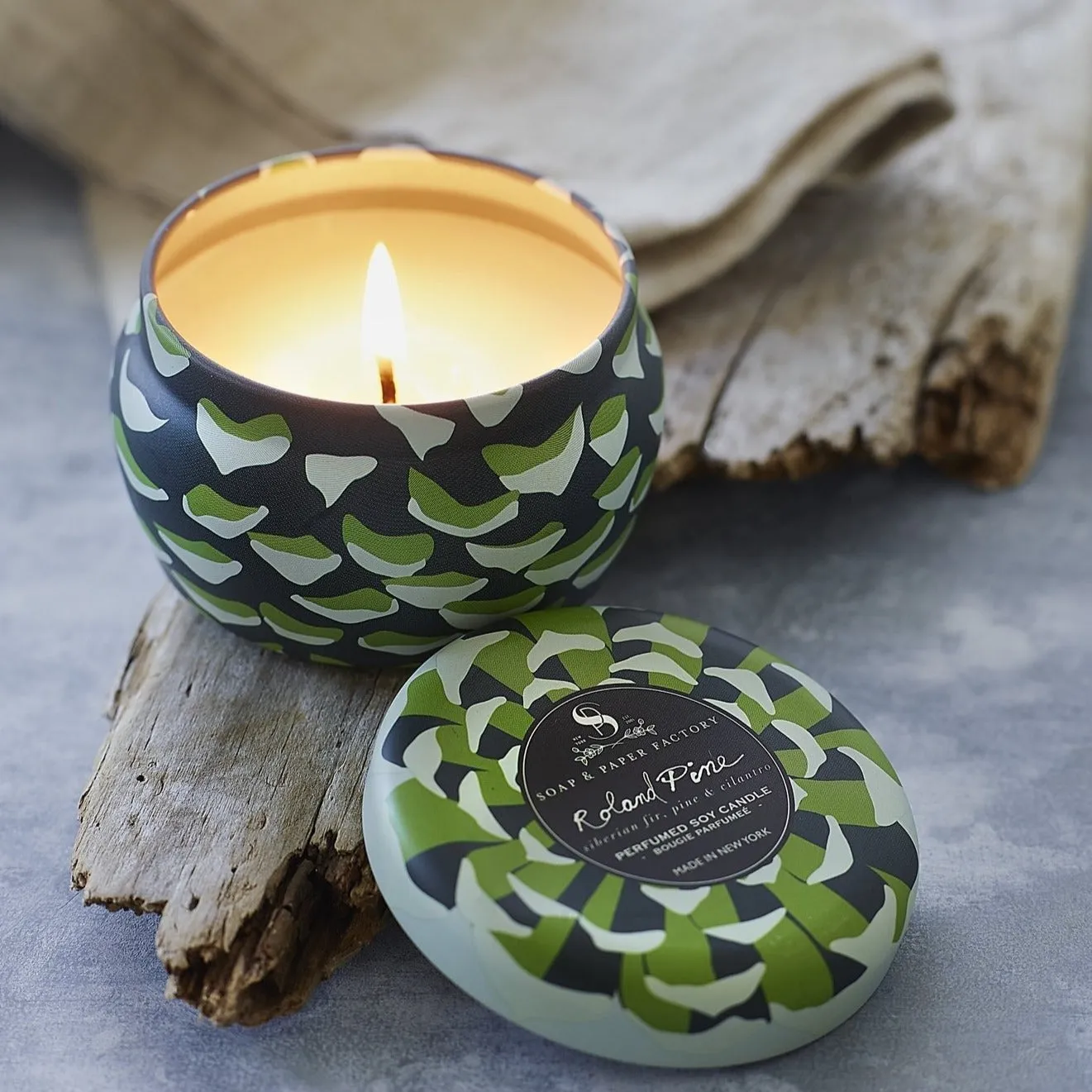 Soap & Paper Factory Roland Pine Small Tin Soy Candle