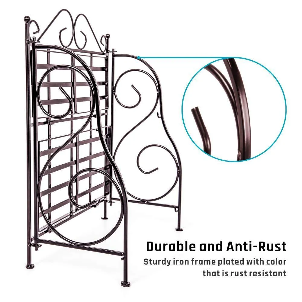 Spice Rack, iSPECLE 2-Tier Foldable Shelf Rack Kitchen Bathroom Countertop, 2-Tier Standing Storage Organizer Spice Jars Bottle Shelf Holder Rack -Classic Bronze Coating