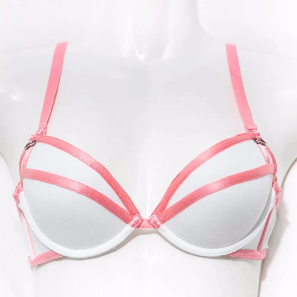 Stripes Bra - White & Peach - Removable Straps Bra