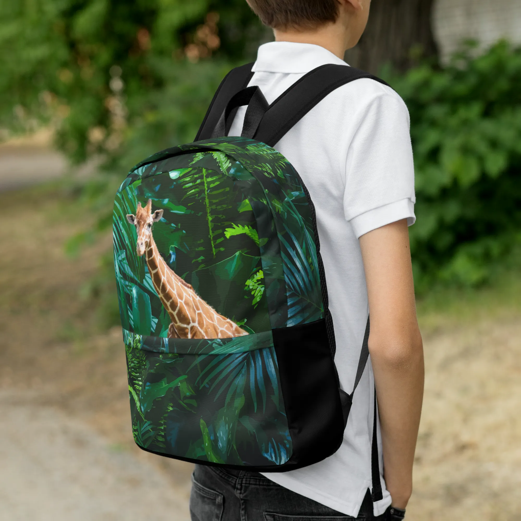 Tall Giraffe Surrounded by Greenery Backpack