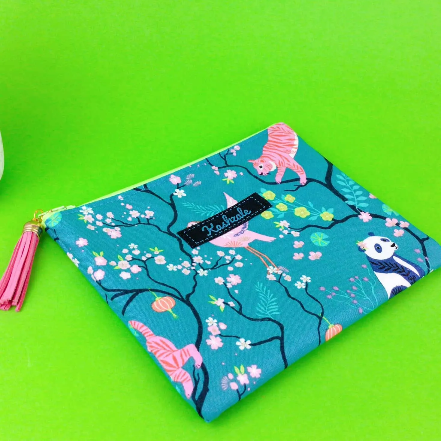 Teal Pandas and Tigers Small Clutch, Small makeup bag. Teal Makeup Bag