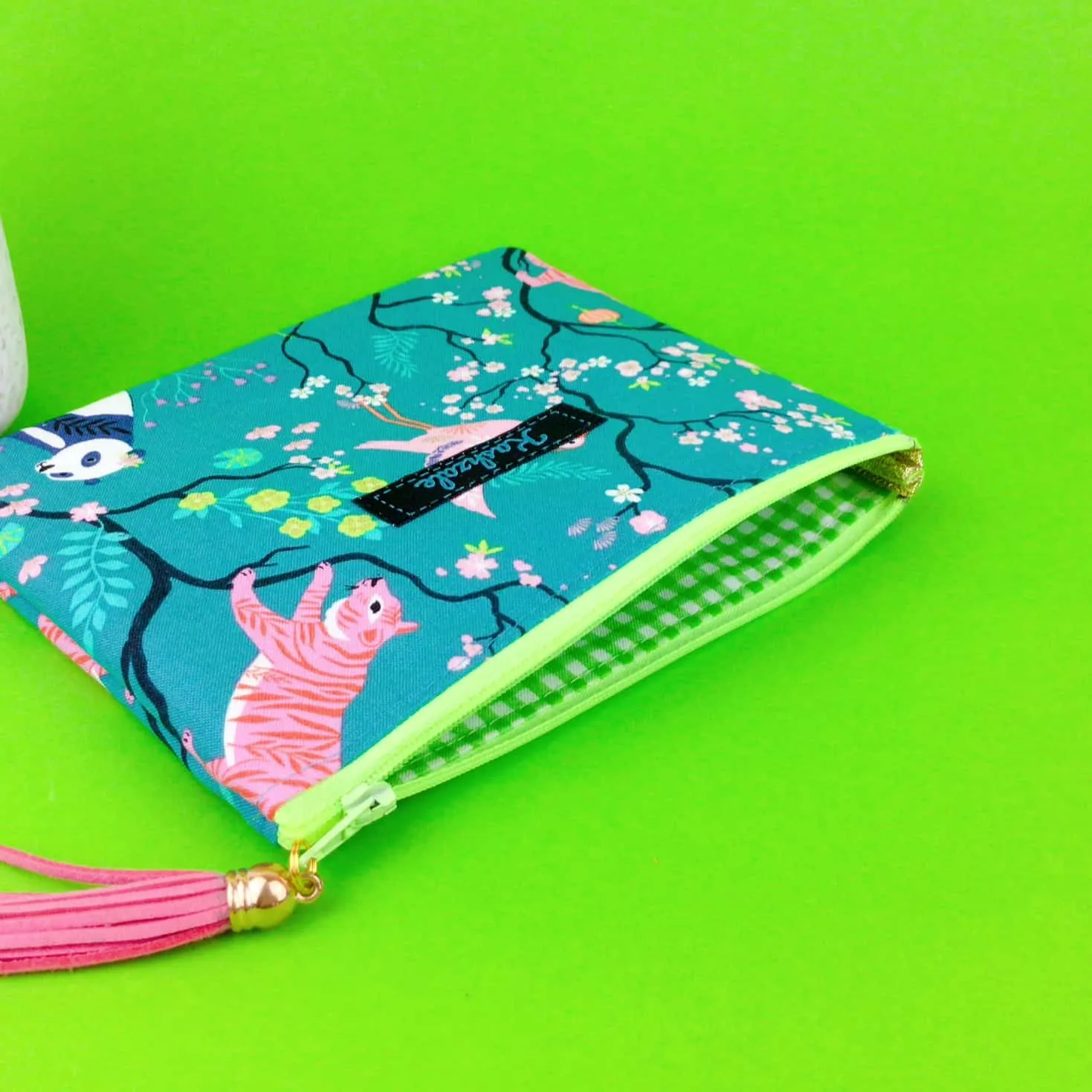 Teal Pandas and Tigers Small Clutch, Small makeup bag. Teal Makeup Bag
