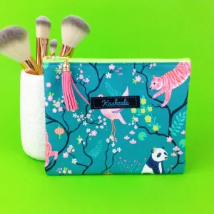 Teal Pandas and Tigers Small Clutch, Small makeup bag. Teal Makeup Bag