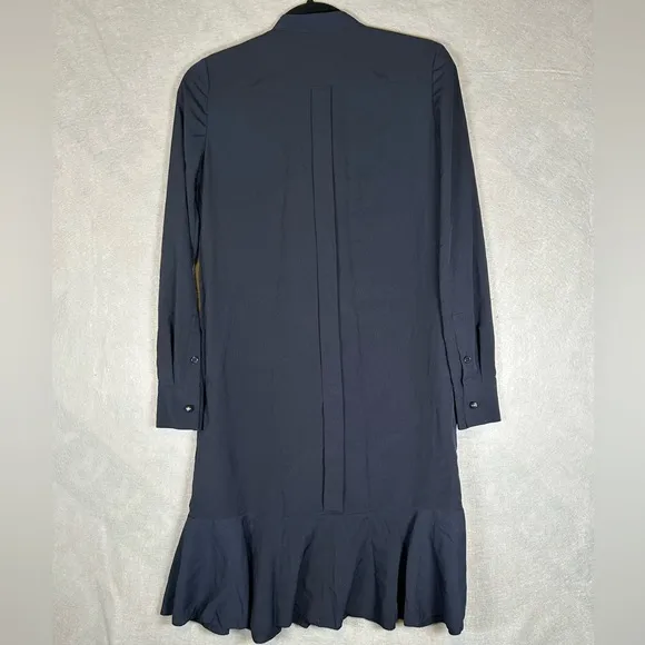 Tory Burch Navy‎ Jane Ruffle Chiffon Button Down Shirt Dress Women’s Size 0