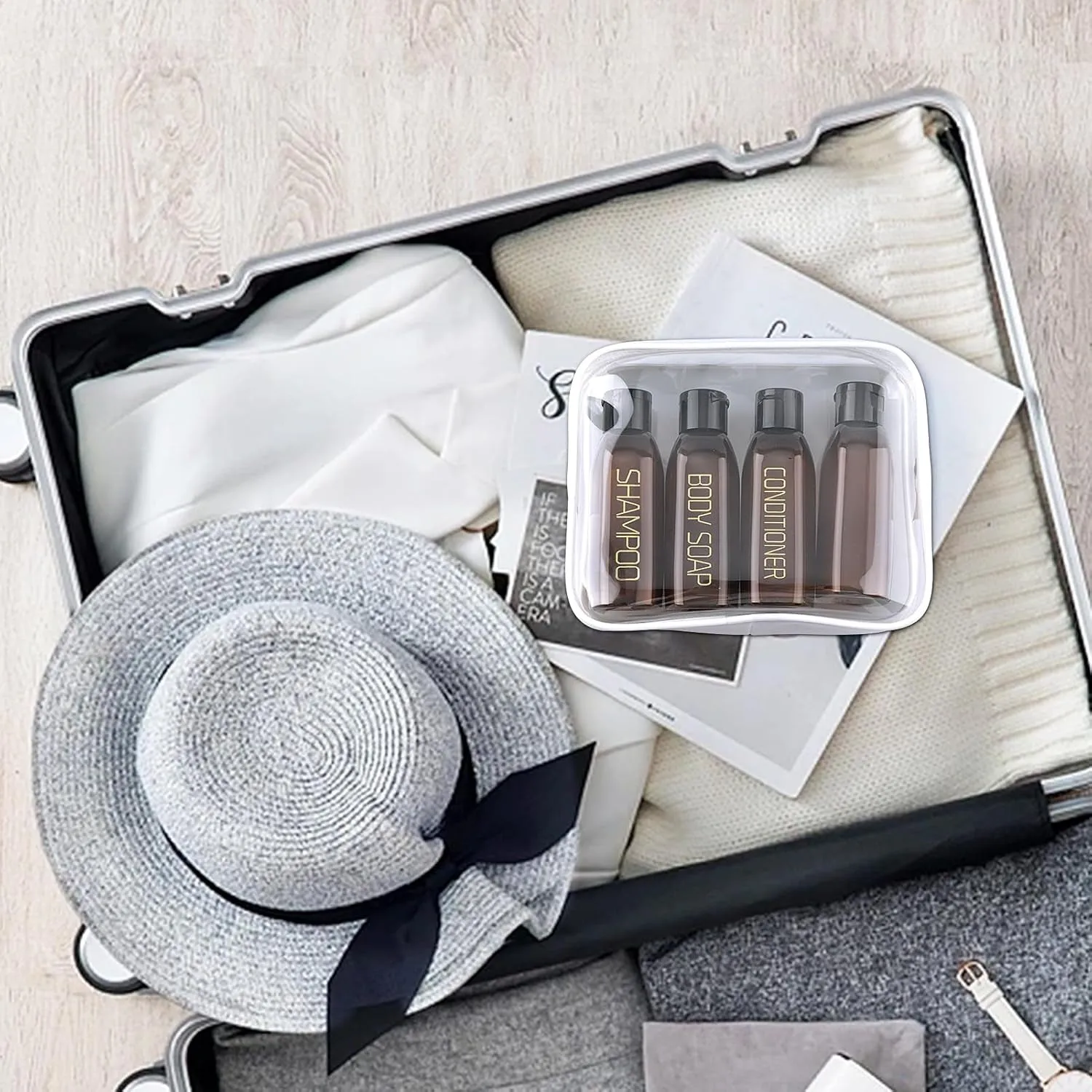 Travel Bottles for Toiletries 4Pcs 3.4Oz Travel Shampoo and Conditioner Bottles TSA Approved Travel Size Containers Leak Proof Small Plastic Squeeze Bottles with Flip Cap