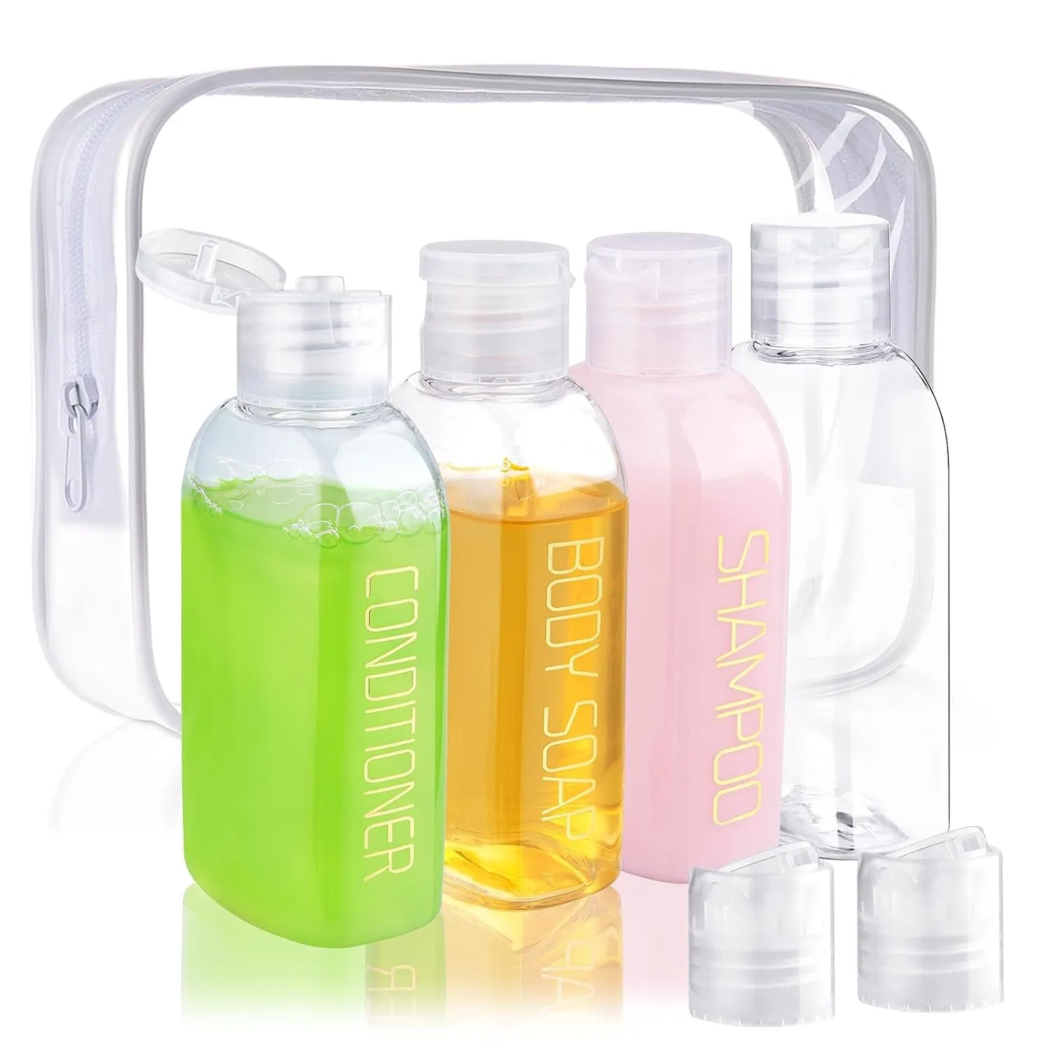 Travel Bottles for Toiletries 4Pcs 3.4Oz Travel Shampoo and Conditioner Bottles TSA Approved Travel Size Containers Leak Proof Small Plastic Squeeze Bottles with Flip Cap