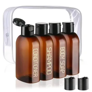 Travel Bottles for Toiletries 4Pcs 3.4Oz Travel Shampoo and Conditioner Bottles TSA Approved Travel Size Containers Leak Proof Small Plastic Squeeze Bottles with Flip Cap