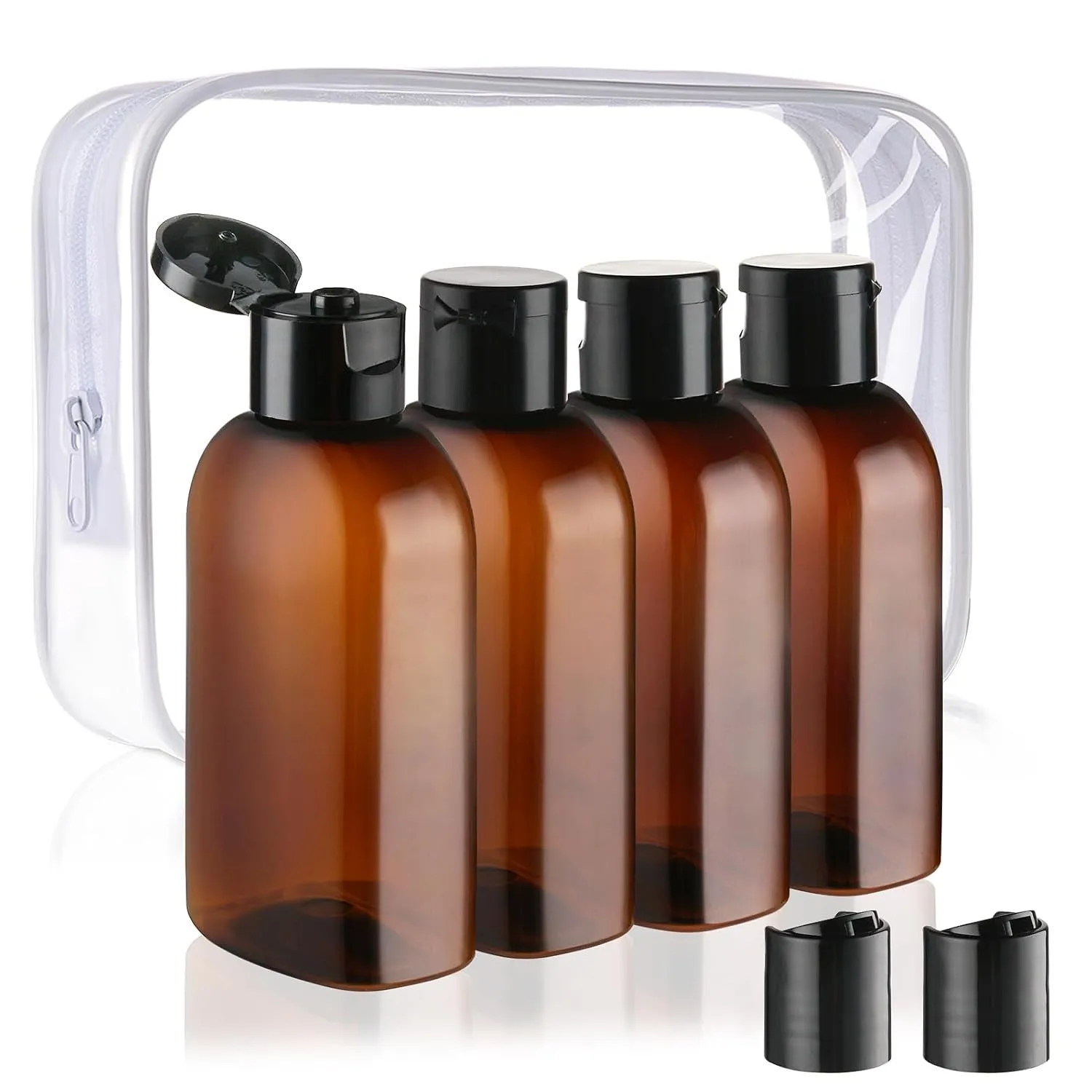 Travel Bottles for Toiletries 4Pcs 3.4Oz Travel Shampoo and Conditioner Bottles TSA Approved Travel Size Containers Leak Proof Small Plastic Squeeze Bottles with Flip Cap