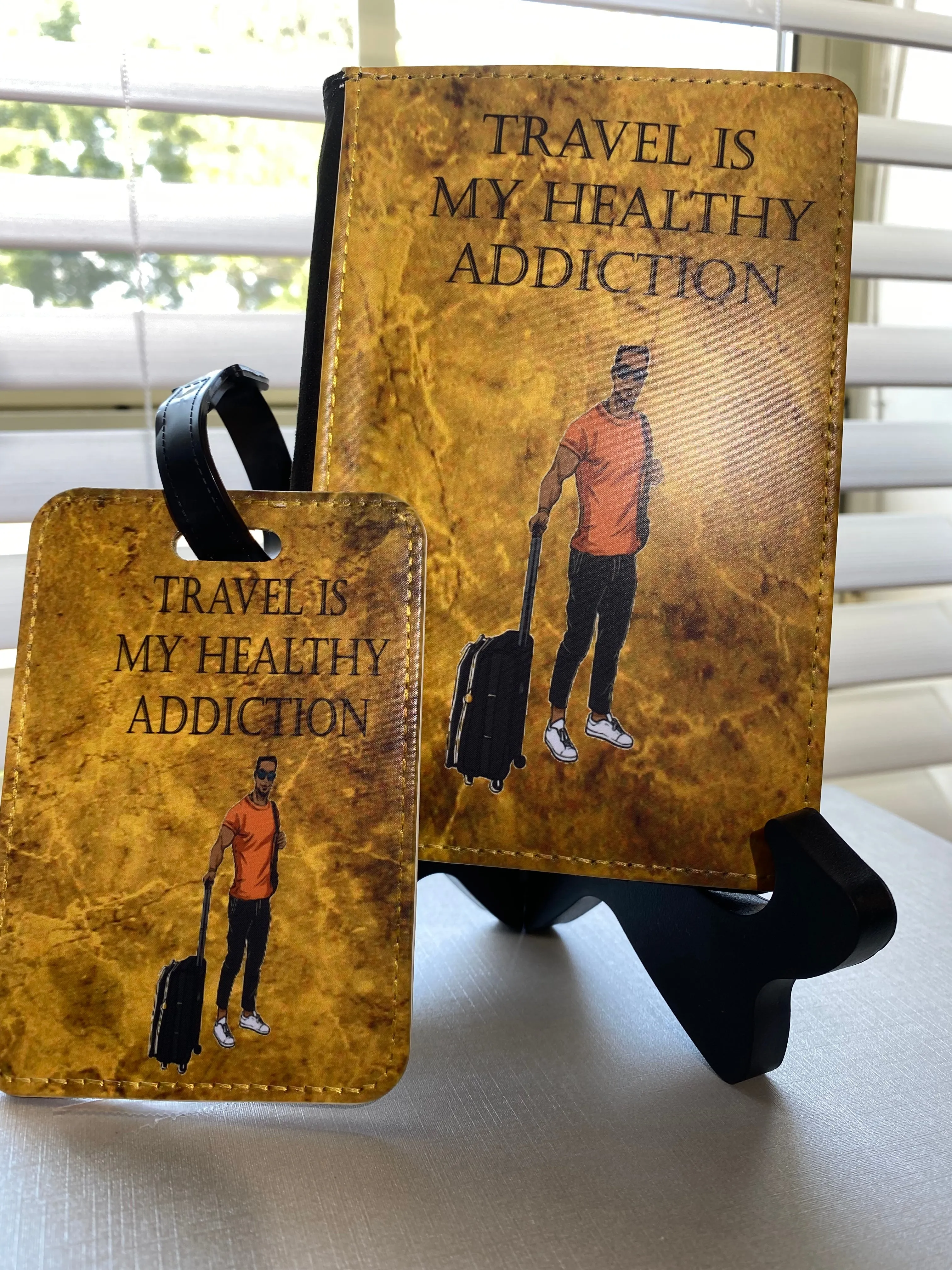 Travel is my Healthy Addiction (Men) Personalized Passport cover and Luggage Tag -$25 a set