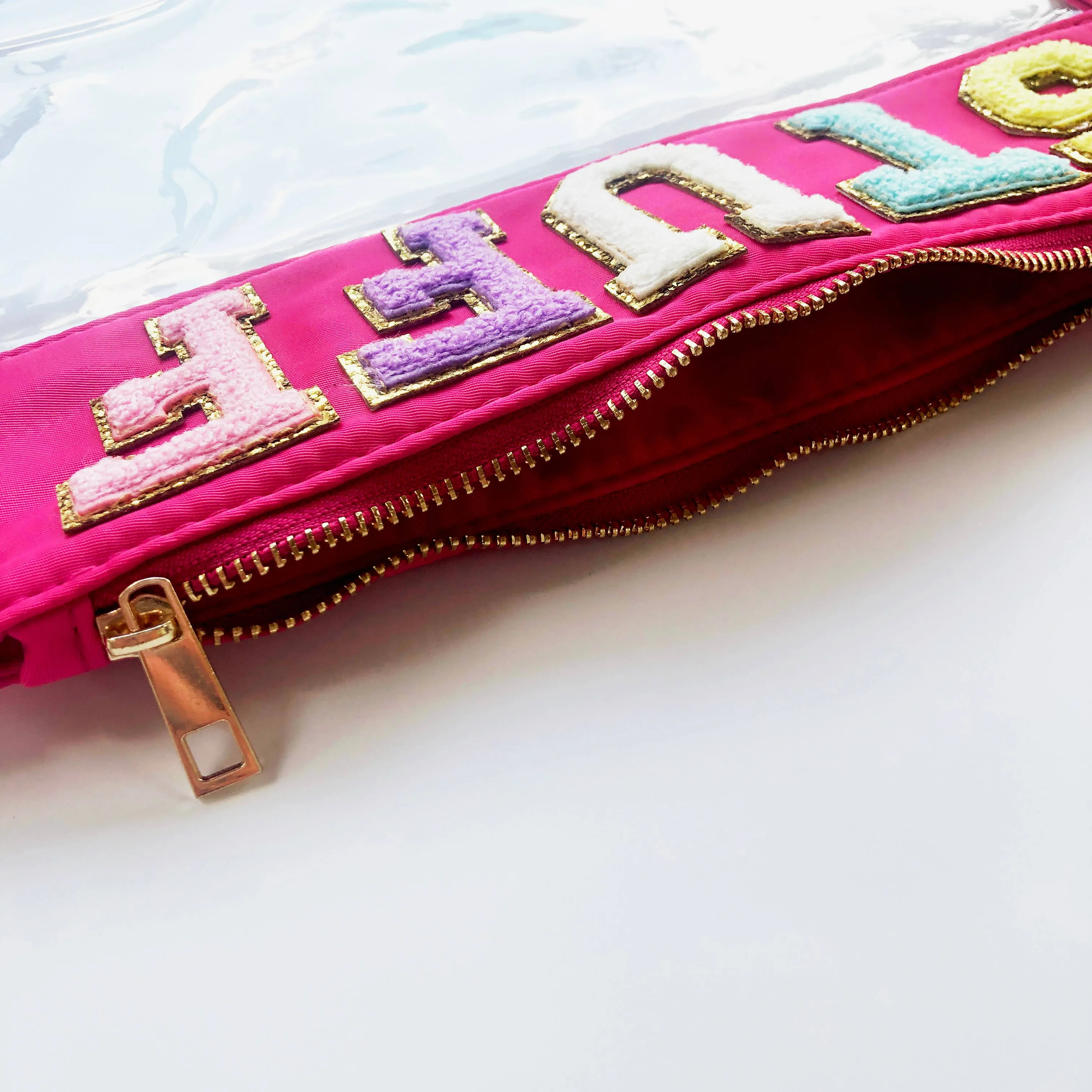 Varsity Letter Patch Clear Zippered Pouch Bag