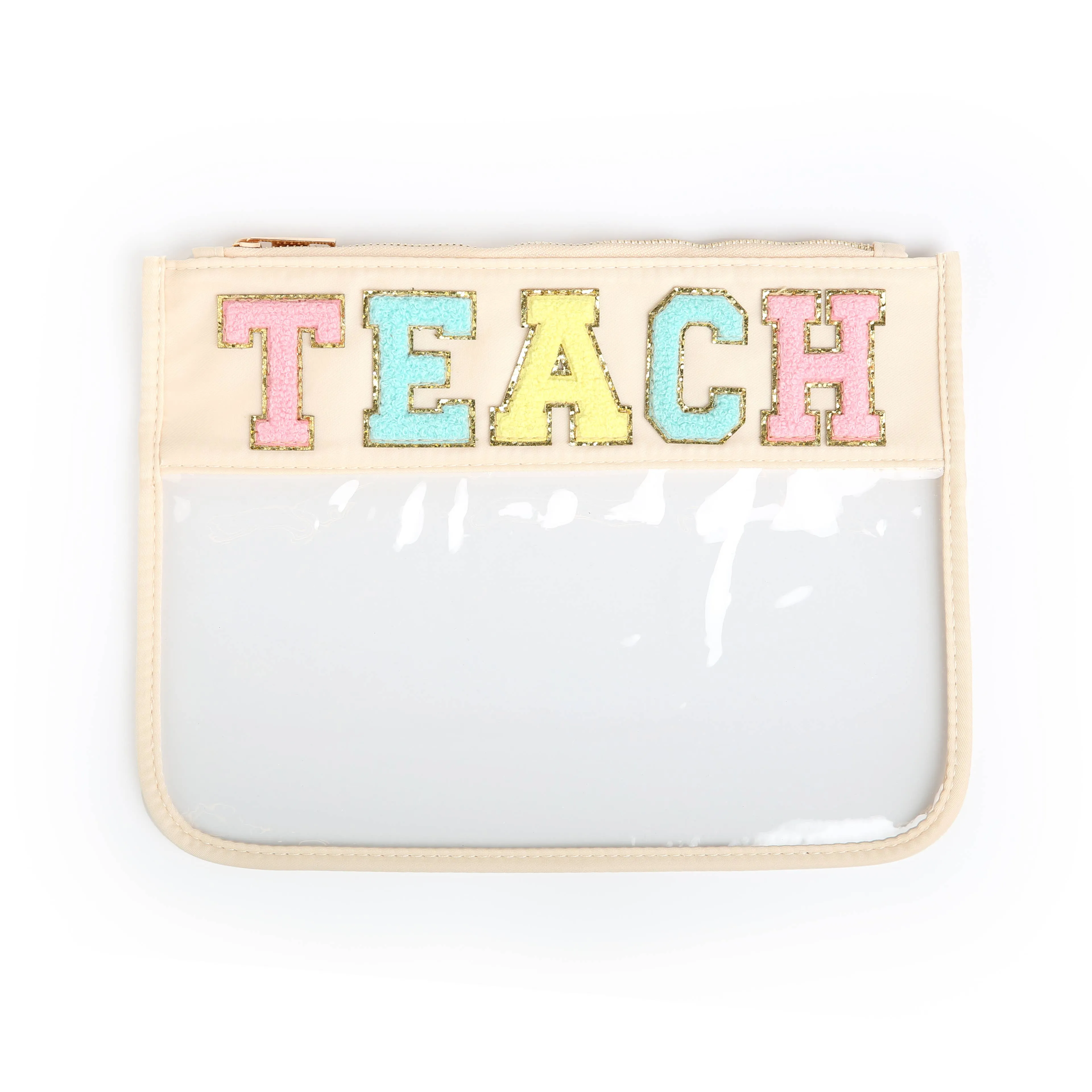 Varsity Letter Patch Clear Zippered Pouch Bag