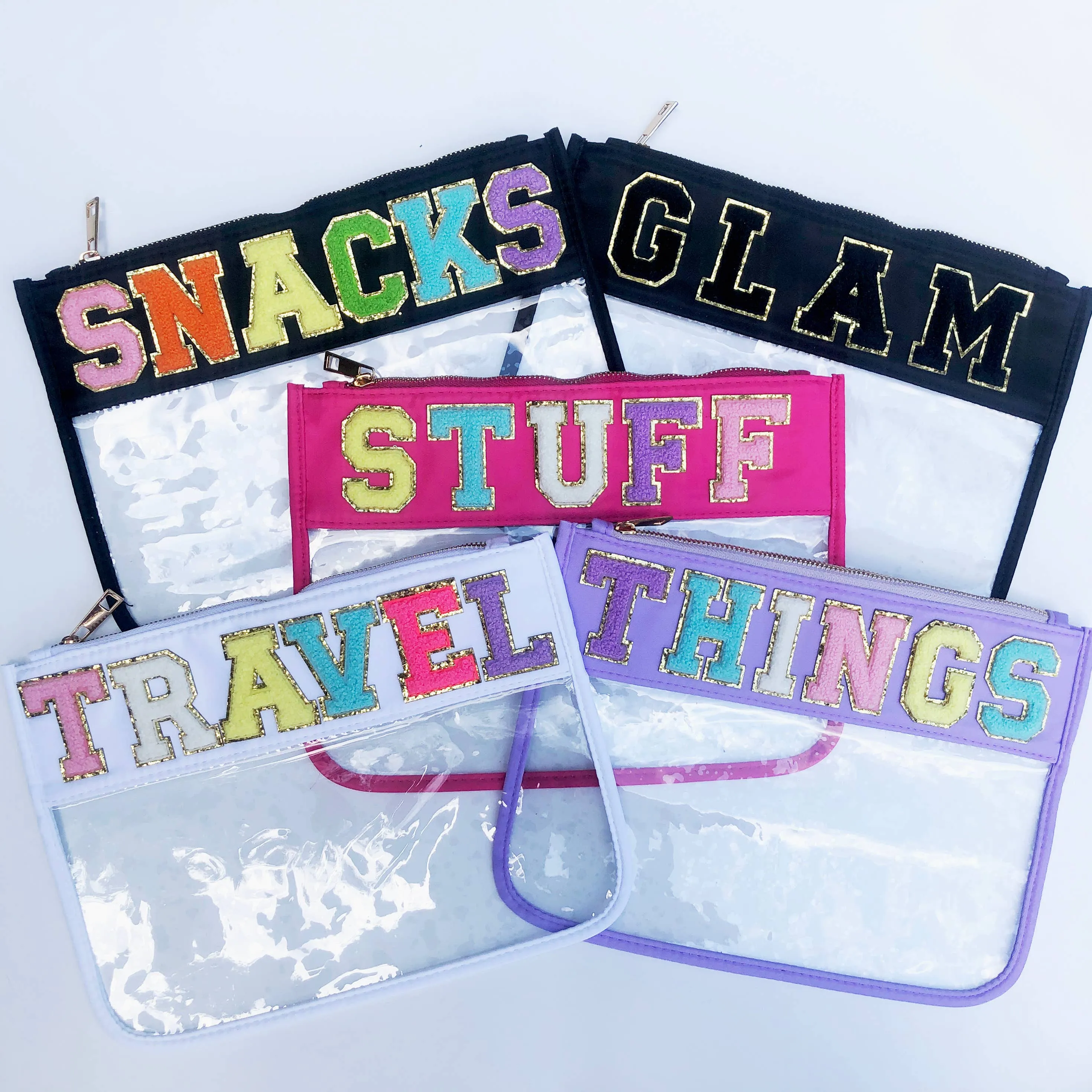 Varsity Letter Patch Clear Zippered Pouch Bag