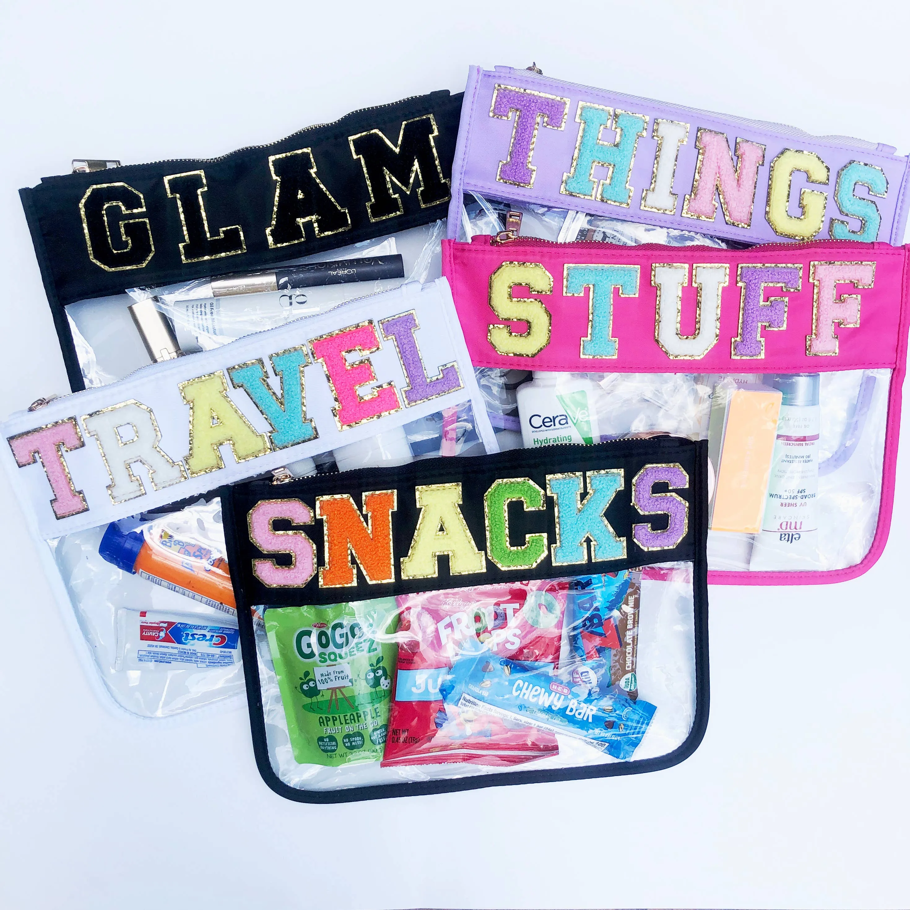 Varsity Letter Patch Clear Zippered Pouch Bag