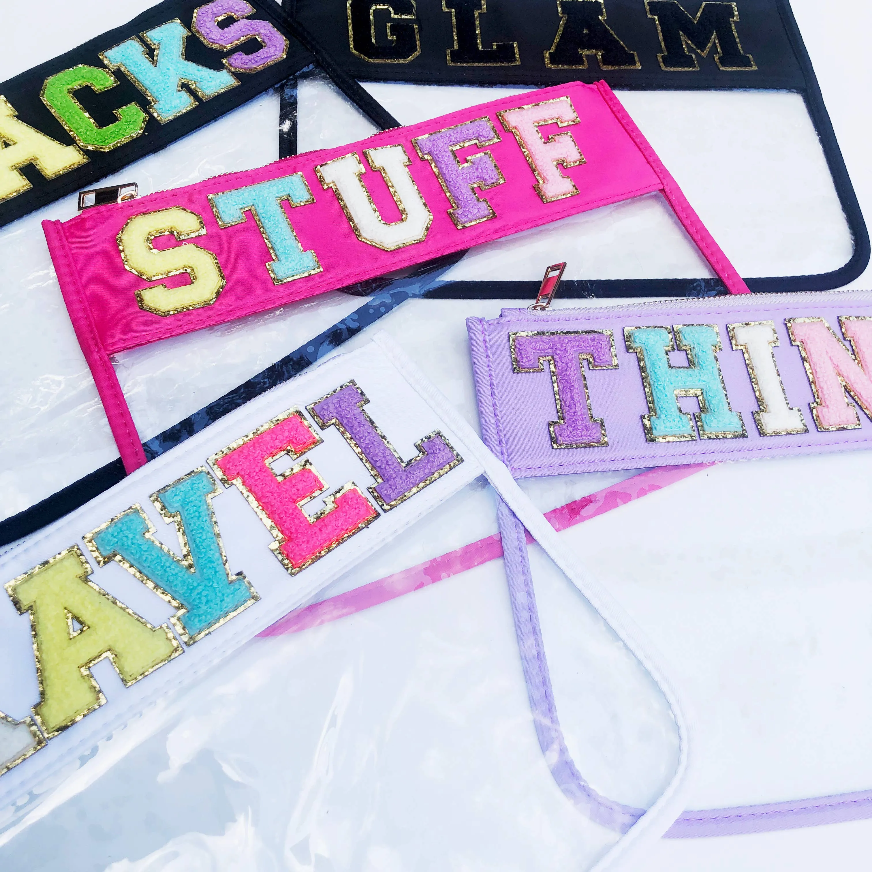 Varsity Letter Patch Clear Zippered Pouch Bag