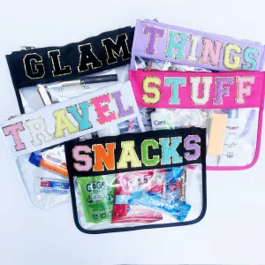 Varsity Letter Patch Clear Zippered Pouch Bag
