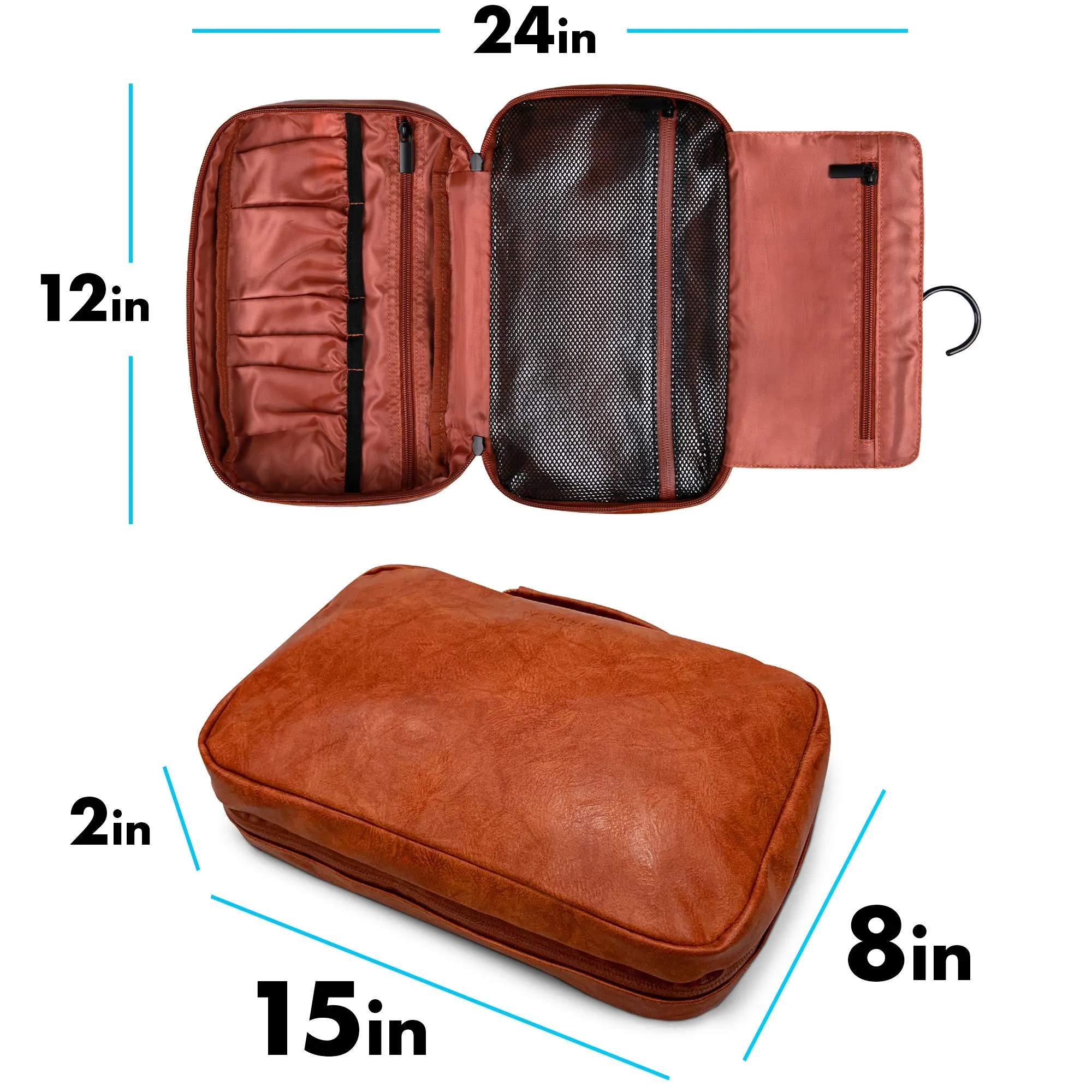 VASCO Hanging Toiletry Bag for Women & Men – Toiletry Kit, Water-Resistant Travel Organizer Brown (Eco Leather)