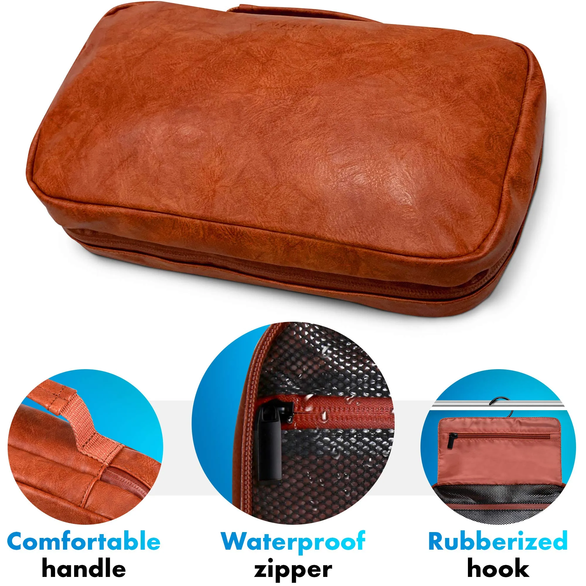 VASCO Hanging Toiletry Bag for Women & Men – Toiletry Kit, Water-Resistant Travel Organizer Brown (Eco Leather)
