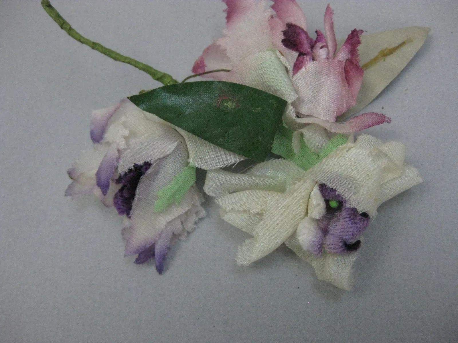 vintage 30s 40s Millinery flower or from dress pastel Velvet and nylon Iris